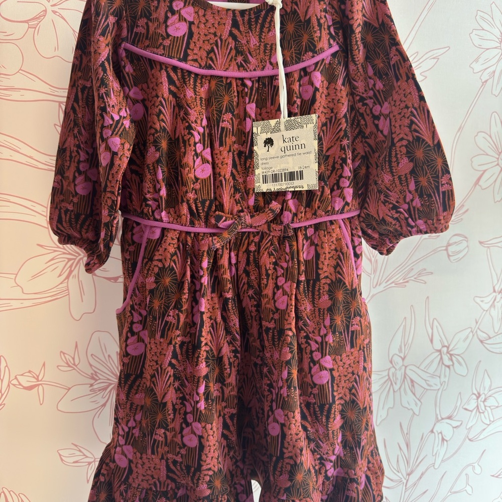 Kate Quinn Floral Kids Dress in Pink and Brown